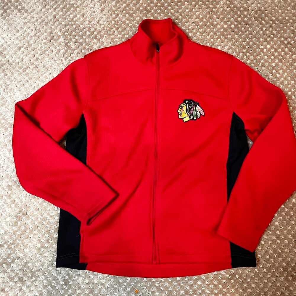 NHL Red and Black Full-Zip Jacket with Chicago Blackhawks Patch